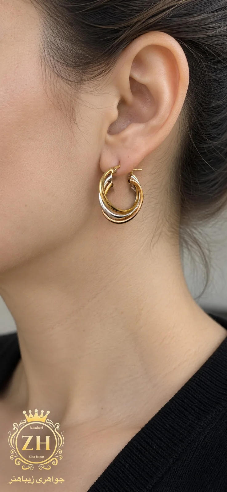 گوشواره طلا ۱۸ عیار با وزن ۴٫۰۱ گرم از بخش طلای کم‌اجرت جواهری زیباهنر
