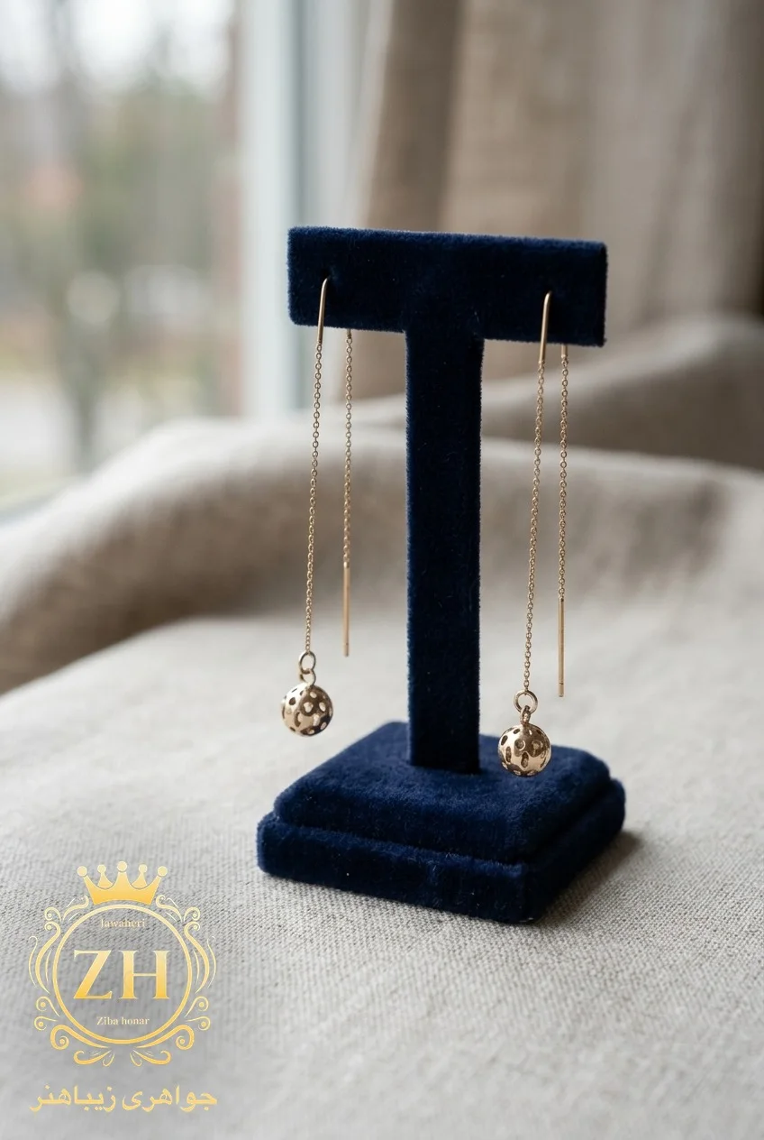 گوشواره بخیه طلا ۱۸ عیار کم اجرت جواهری زیباهنر