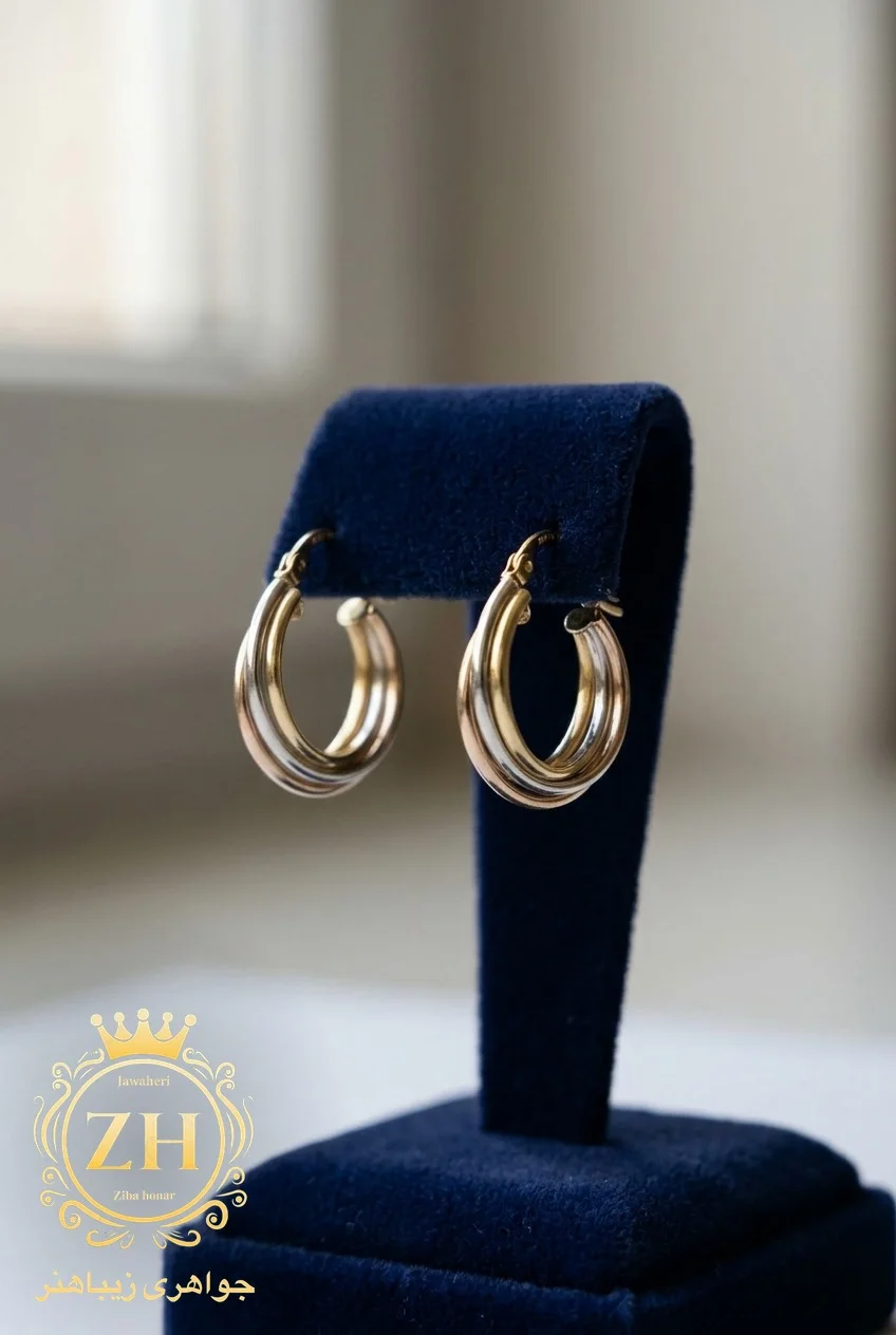 گوشواره حلقه‌ای طلا ۱۸ عیار با وزن ۴٫۰۲ گرم، بخش طلای کم‌اجرت جواهری زیباهنر