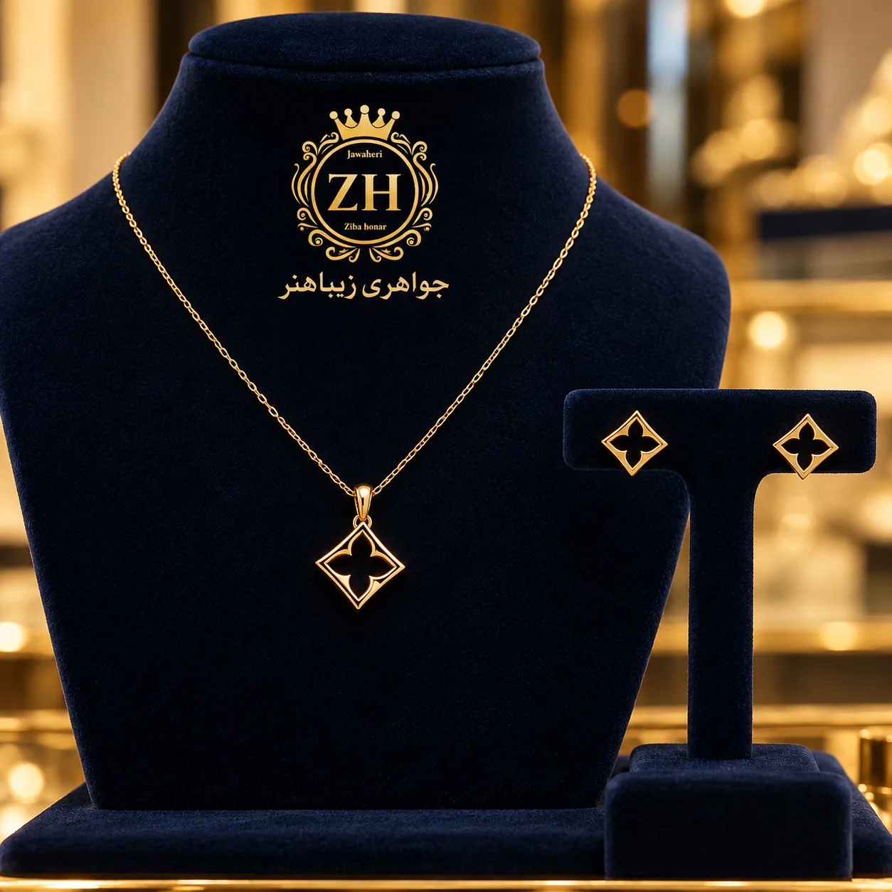 نیم ست طلا طرح لویی ۱۸ عیار با وزن ۰٫۵۸ گرم، جواهری زیباهنر