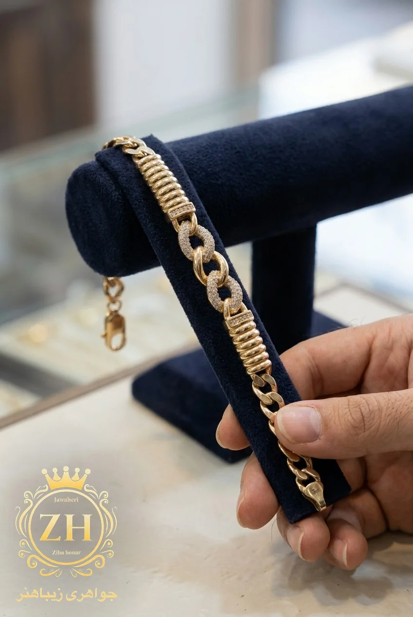 دستبند کارتیر نگین اتم طلا ۱۸ عیار، وزن ۱۹٫۰۹ گرم، جواهری زیباهنر